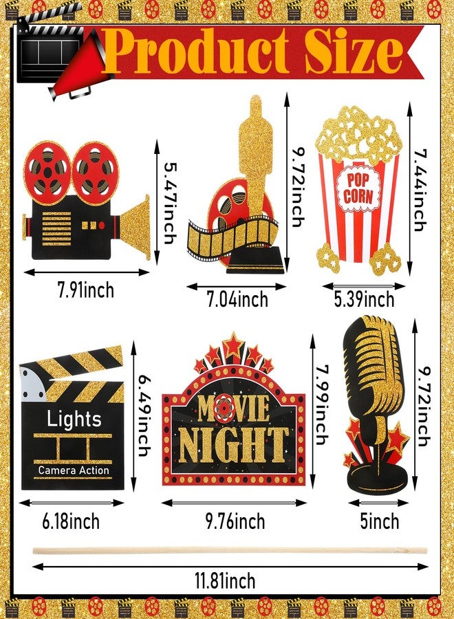 Weekgrat 24 Pieces Movie Party Decorations Red Carpet Party Centerpiece Sticks Table Toppers Movie Theme Decor Film Festival Theme Printing for Movie Night Party Supplies - Image 2